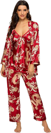 Women's three-piece satin cami pajama set - 7