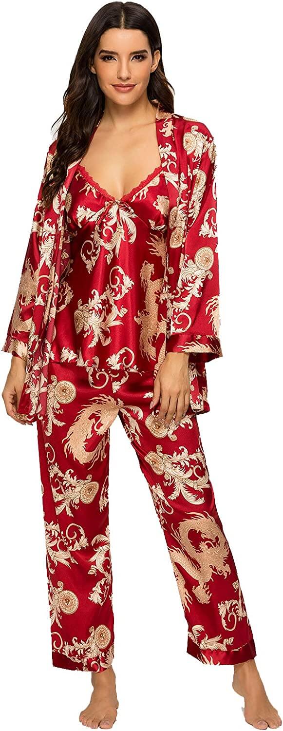 Women's three-piece satin cami pajama set - 7